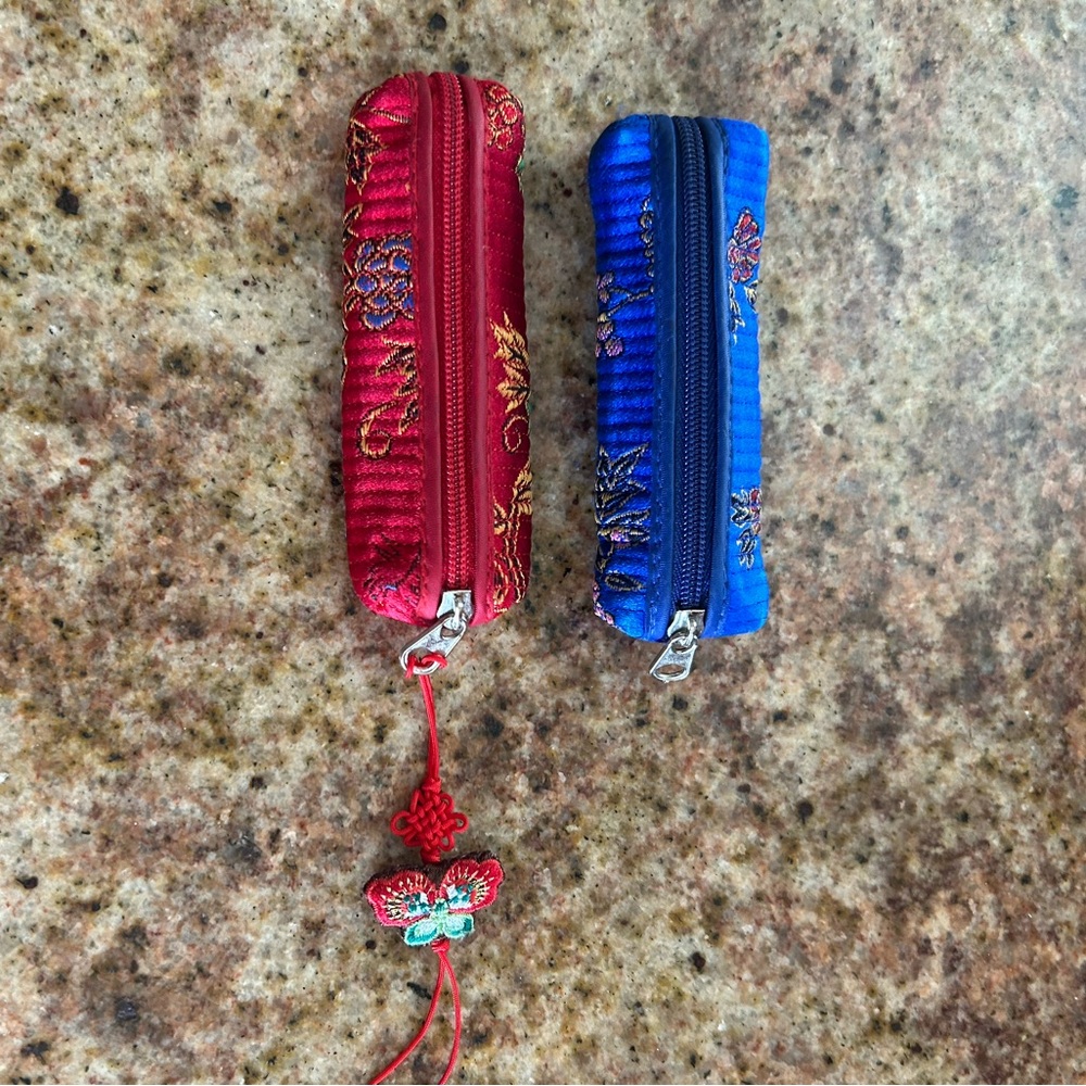 Red and Blue Embroidered Zipper Pouches